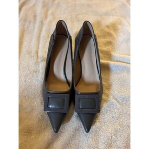 LEI Women's Black Pointed Toe Pumps US 8 JP‎ 25 Square Buckle Dress Heels